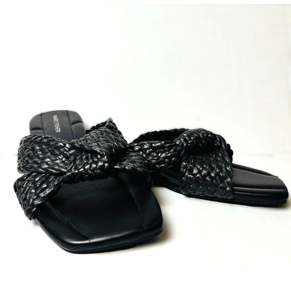 Marc Fisher Lasket Black Braided Twist Knot Slide Sandals Faux Leather Sz 8.5 - Picture 3 of 7